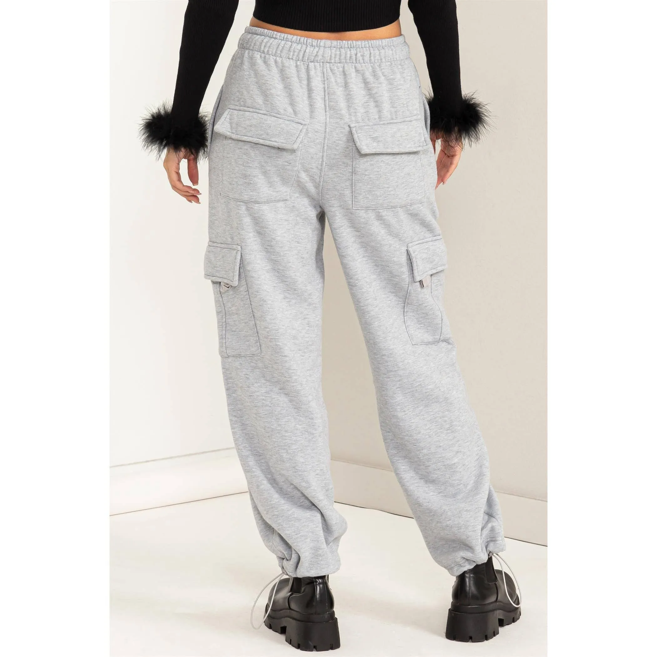 Hey Girl, Brushed French Terry Cargo Sweat Pants
