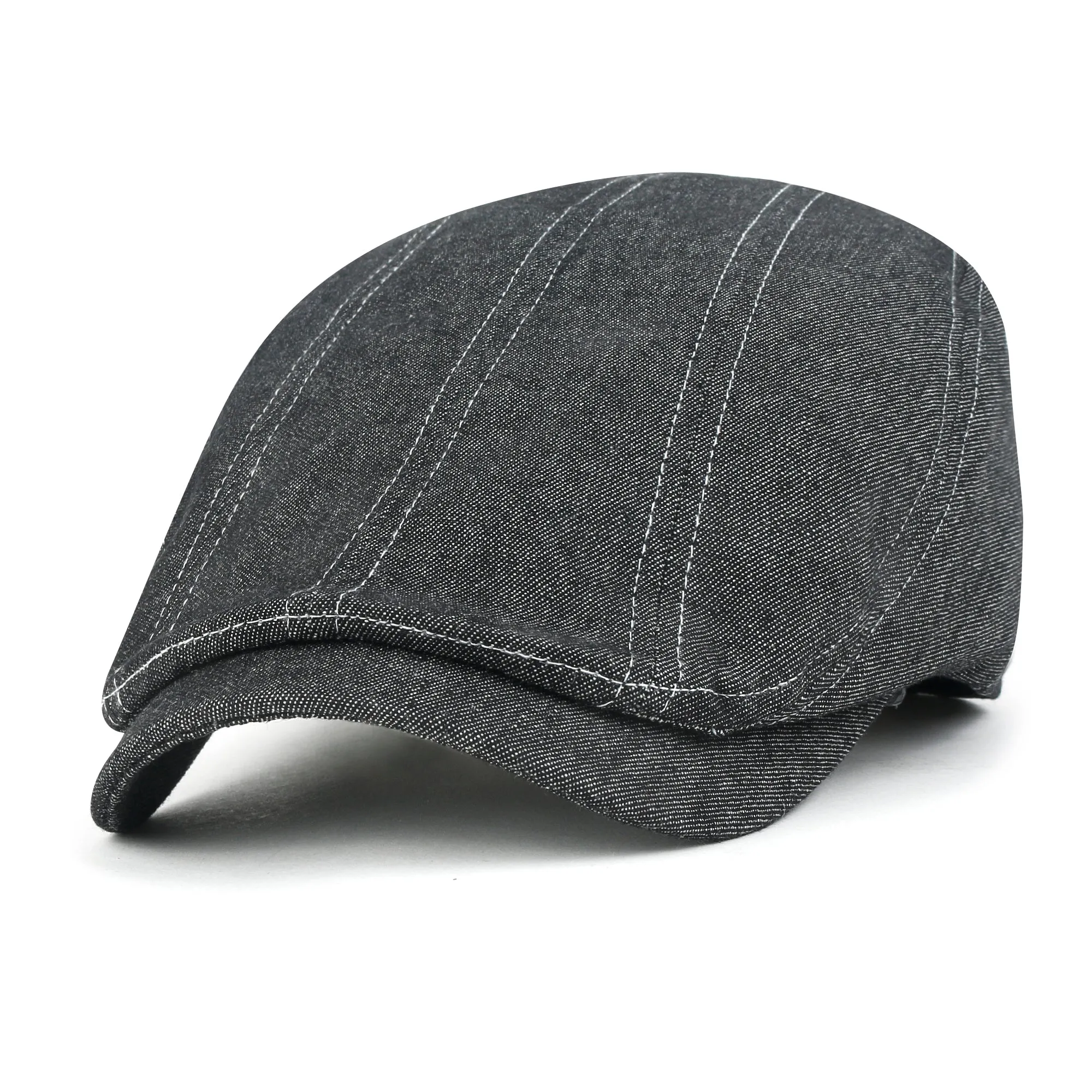 ililily Cotton Denim Paneled Gatsby Newsboy Hat Classic Cabbie Hunting Flat Cap