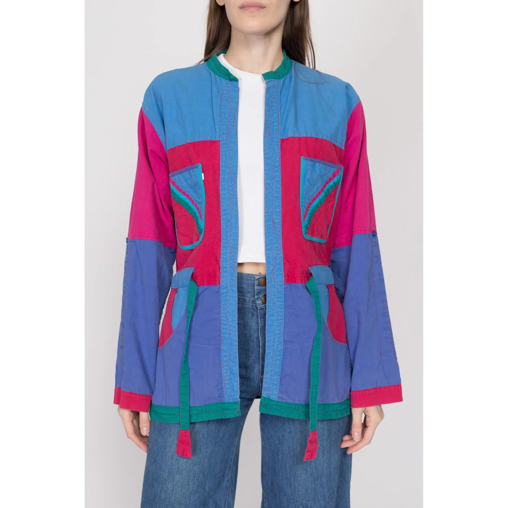 Large 80s Nepalese Reversible Color Block Jacket