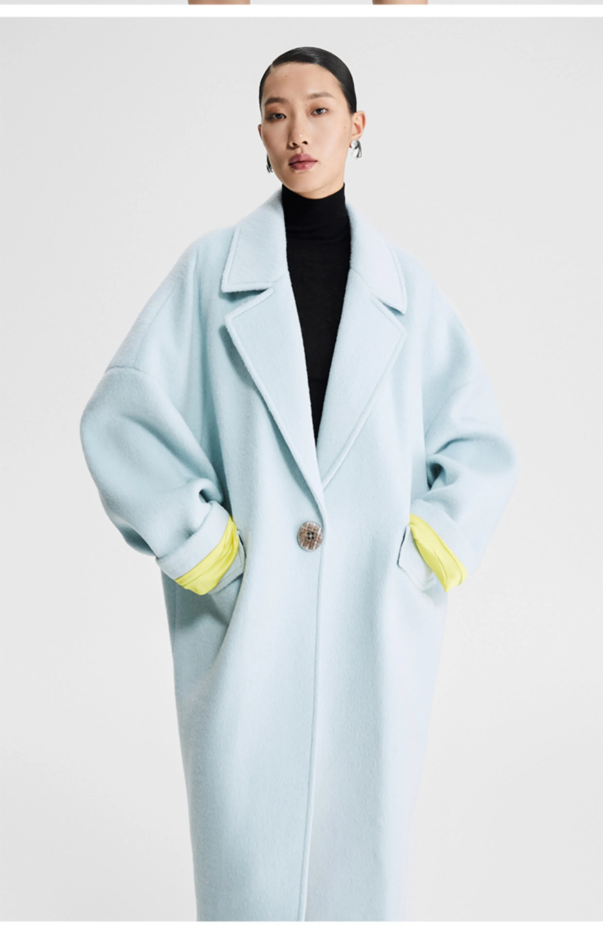 LEDIM W pastel blue contrasting cocoon woolen coat - Save