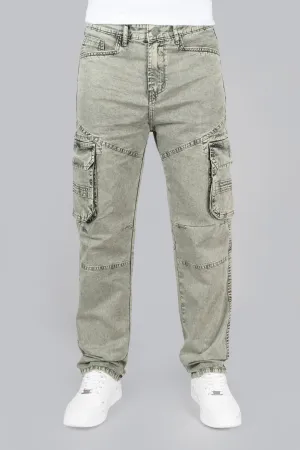 Light Green Denim Cargo Jeans - Regular Fit