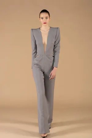 Long-Sleeved Jumpsuit with Padded Shoulders