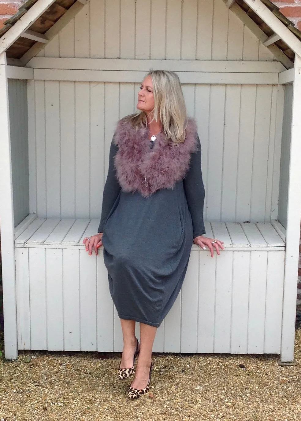 Marabou Feather Collar in Grey Lilac & Mocha