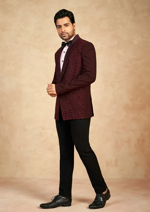 Maroon Poly Viscose Shimmer Fabrics Suit with Applic Work