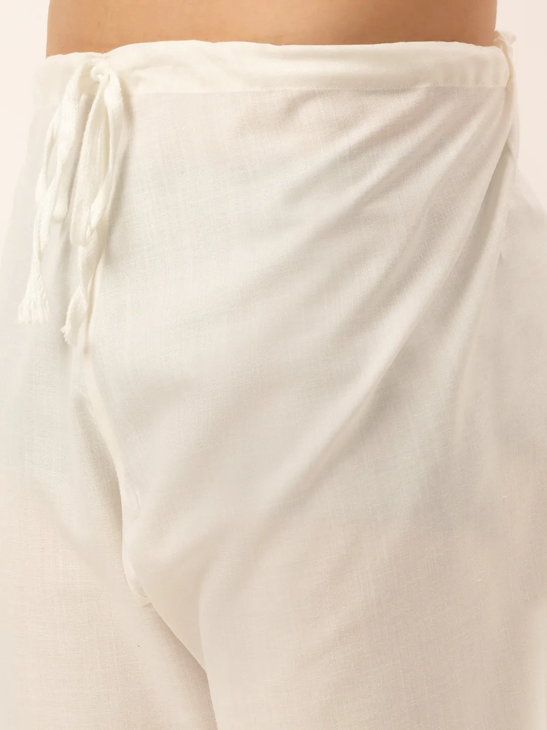 Men White Cotton Blend Kurta with Pyjamas & Sky Blue Embroidered Nehru Jacket