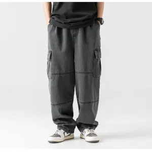 Men's Faded Straight Denim Cargo Pants | Perfect for All Seasons