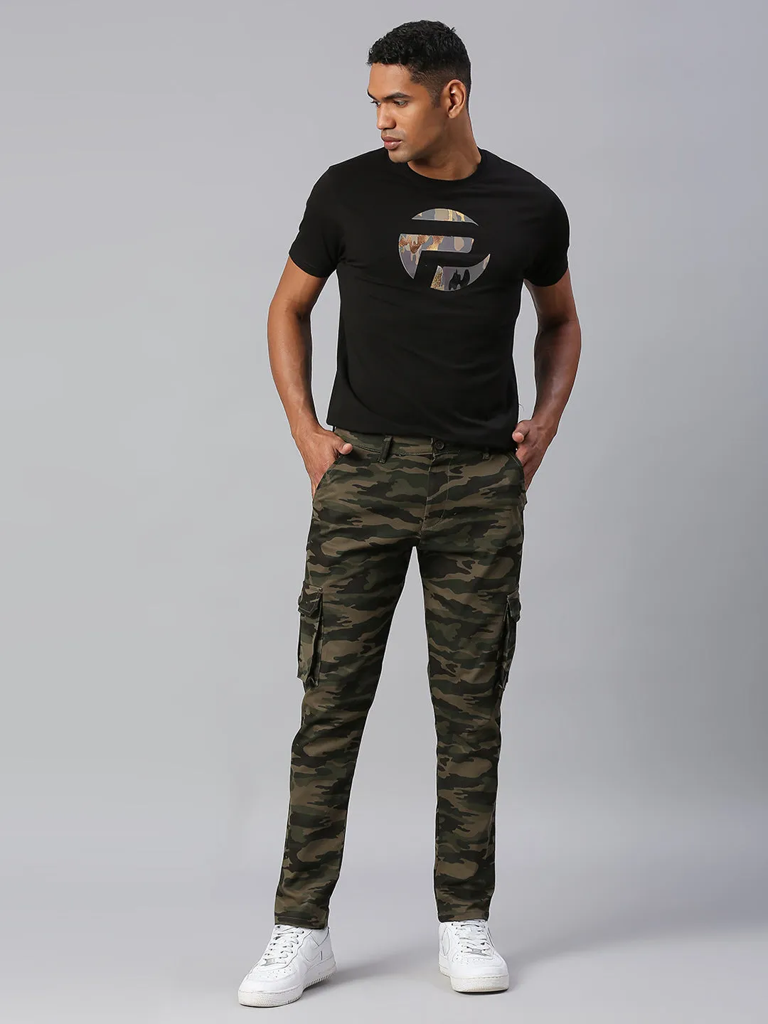 Men's Tapered Fit Camoflague Cotton Cargo (Natural Olive)