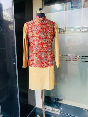 Menswear Royal marron waistcoat   Kurta Set