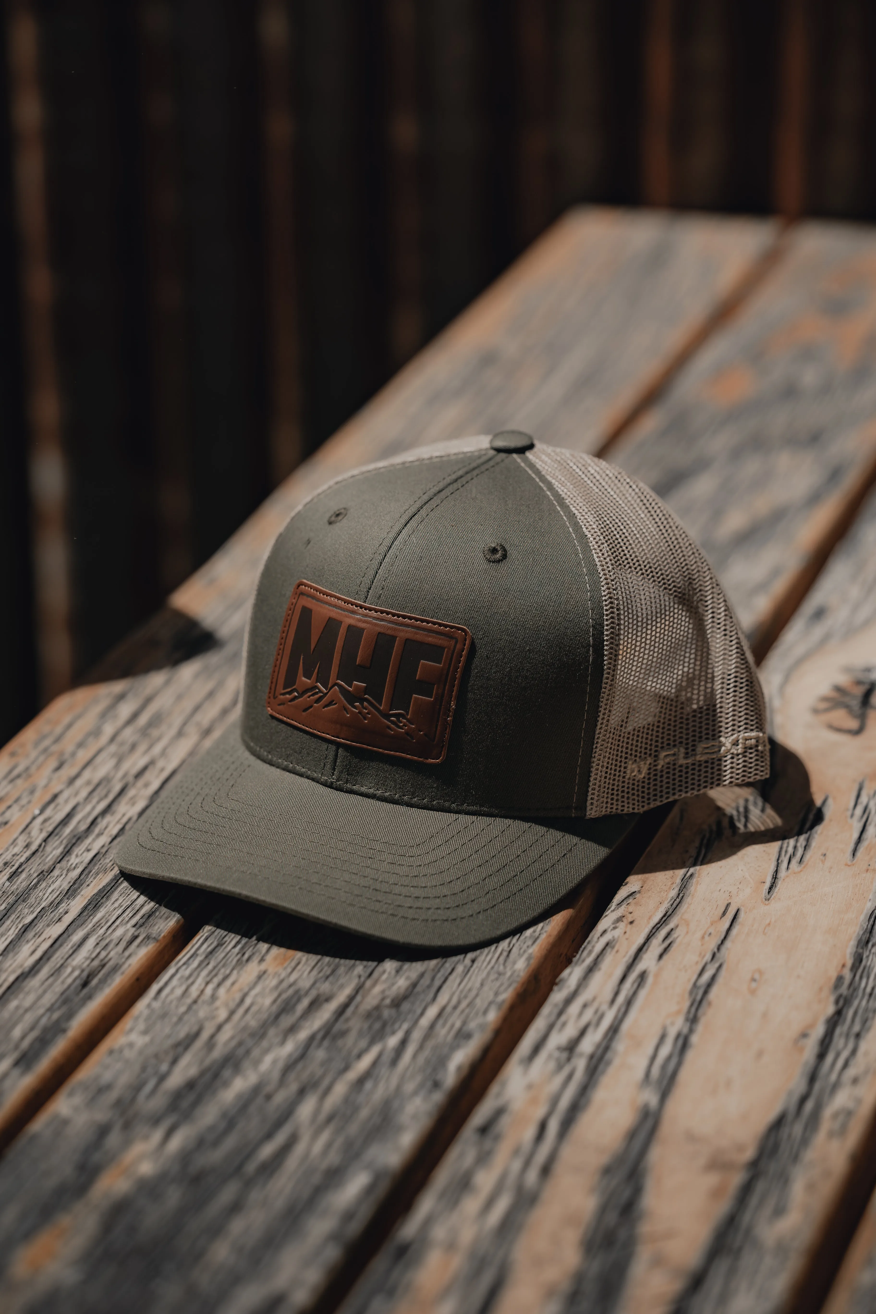 MHF Leather Patch Cap - Khaki & Cream