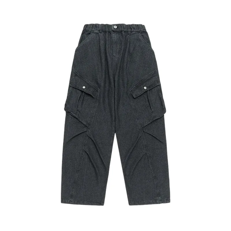 Mini check denim cargo jeans
