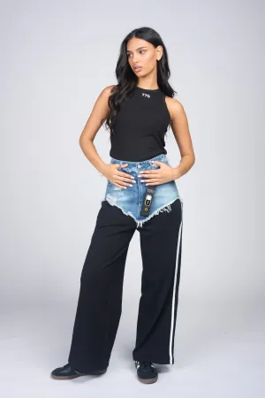 Mixed denim and black sweat pants | DENIM SWEAT PANTS