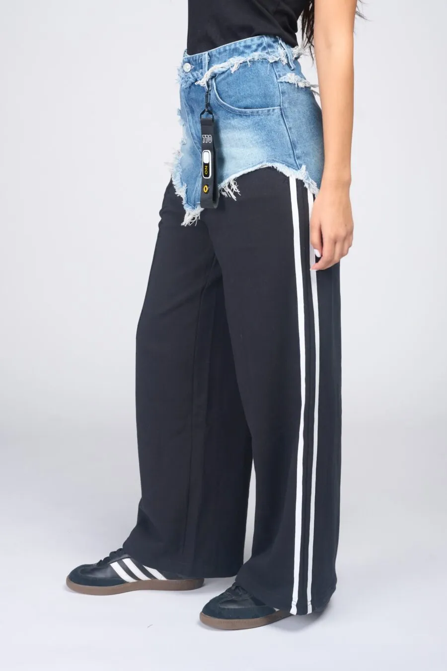 Mixed denim and black sweat pants | DENIM SWEAT PANTS
