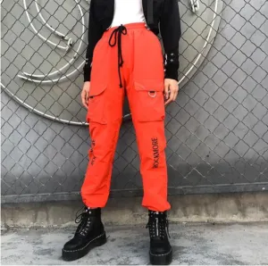 Orange pockets tie front cargo pants