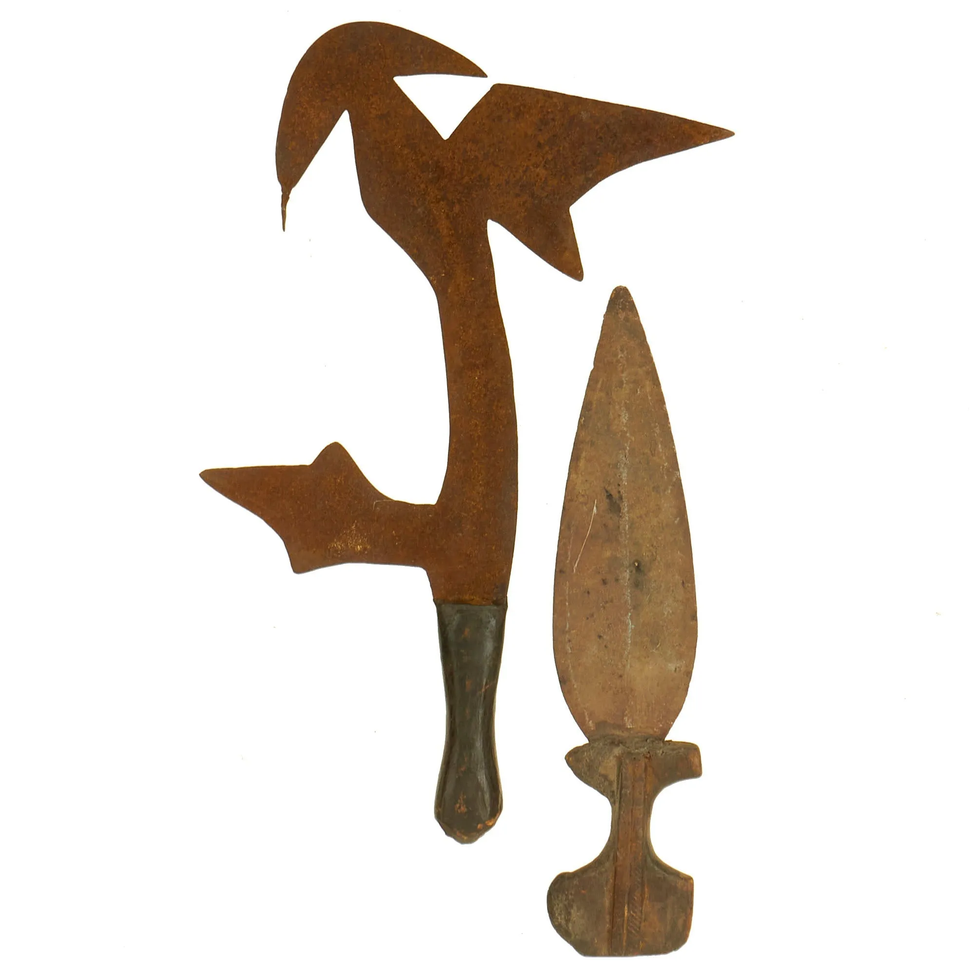 Original African 19th Century Set of Knives From Southern Congo Region - Ngbaka Throwing Knife and Tetela Knife