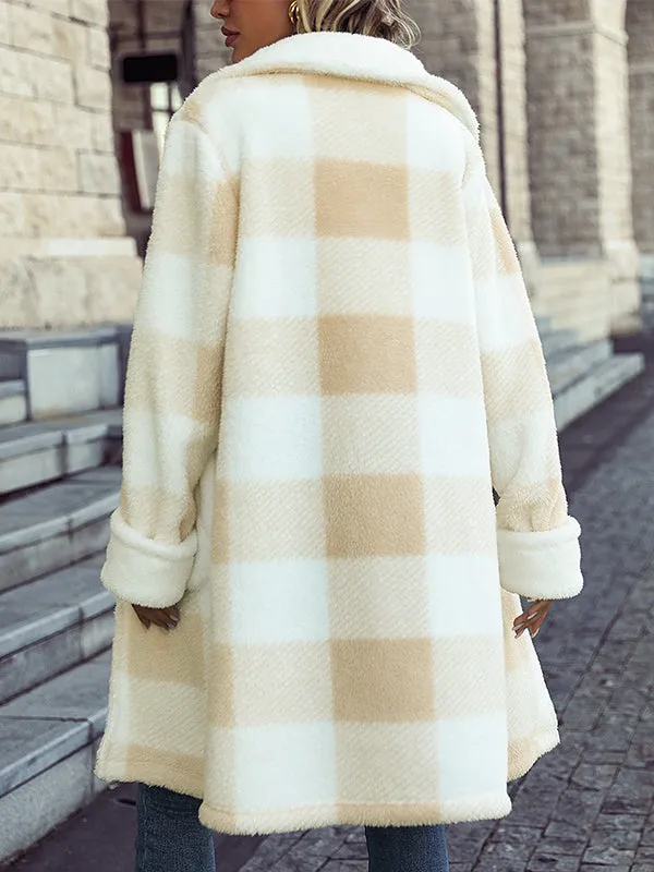 Plaid Single Breasted Plush Coat