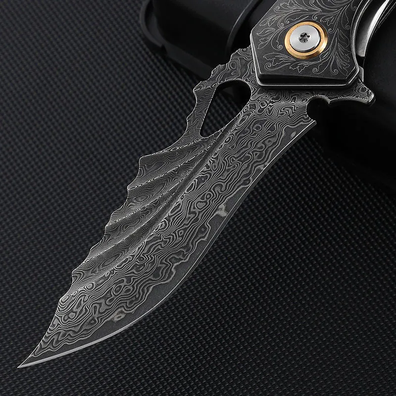 Premium Handmade Forged  Damascus Folding Hunting Knife With Leather Sheath Pocket Camping Knife Gift For Men