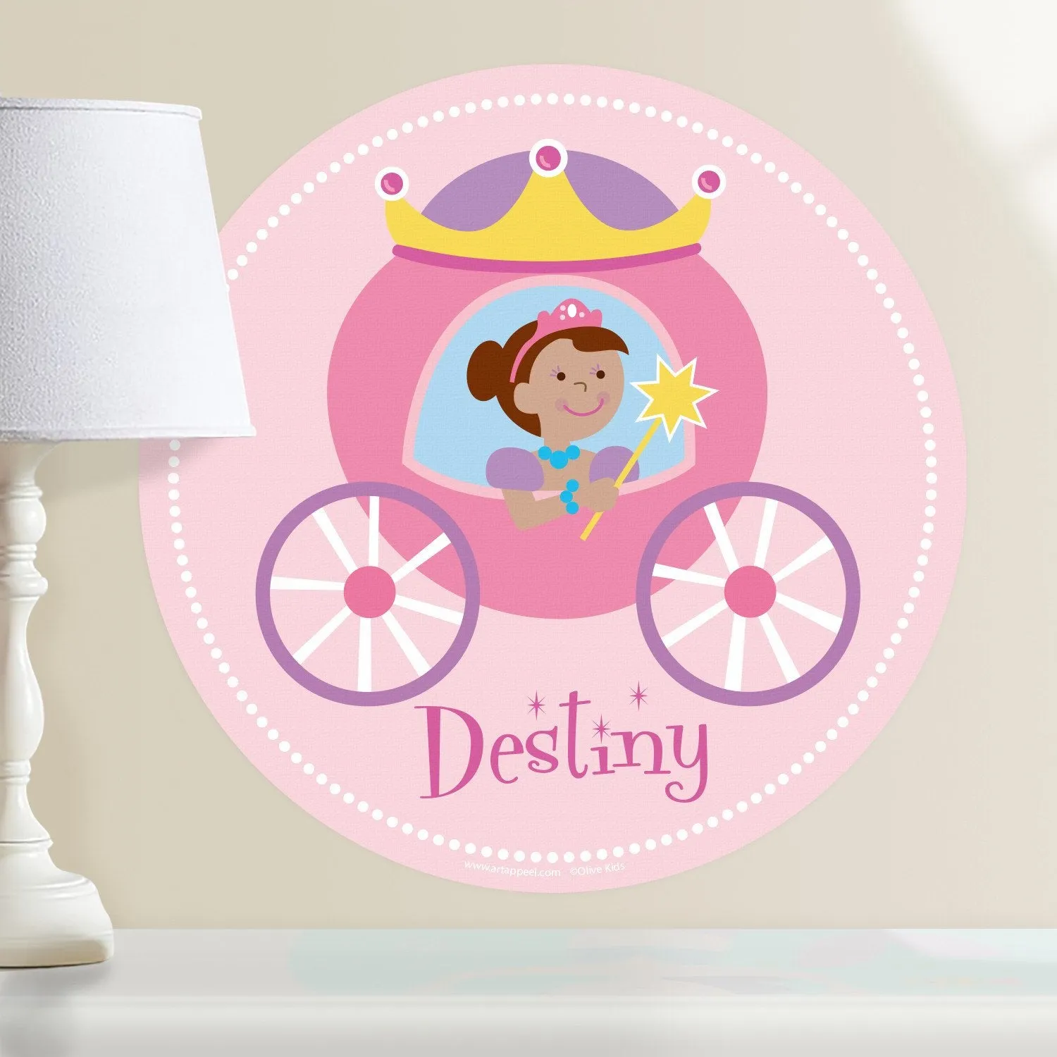 Princess & Carriage Wall Decal 12" Peel & Stick Personalized Sticker White or Ethnic