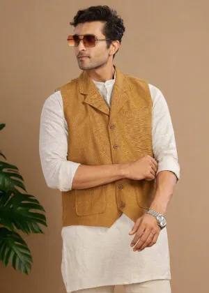 Pure Linen Waist Coat | Dark Khaki