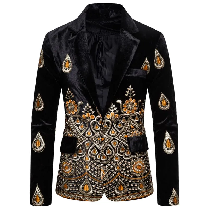 Royal Blue Ethnic Print Single-breasted Rhinestone Smart Jacket