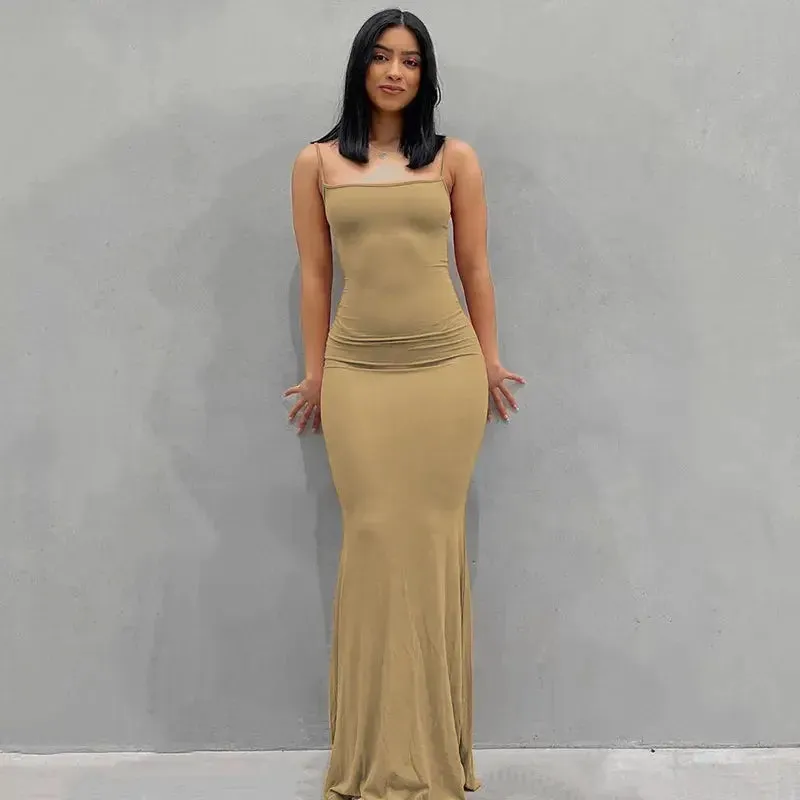 Satin Backless Bodycon Long Dress Y2K