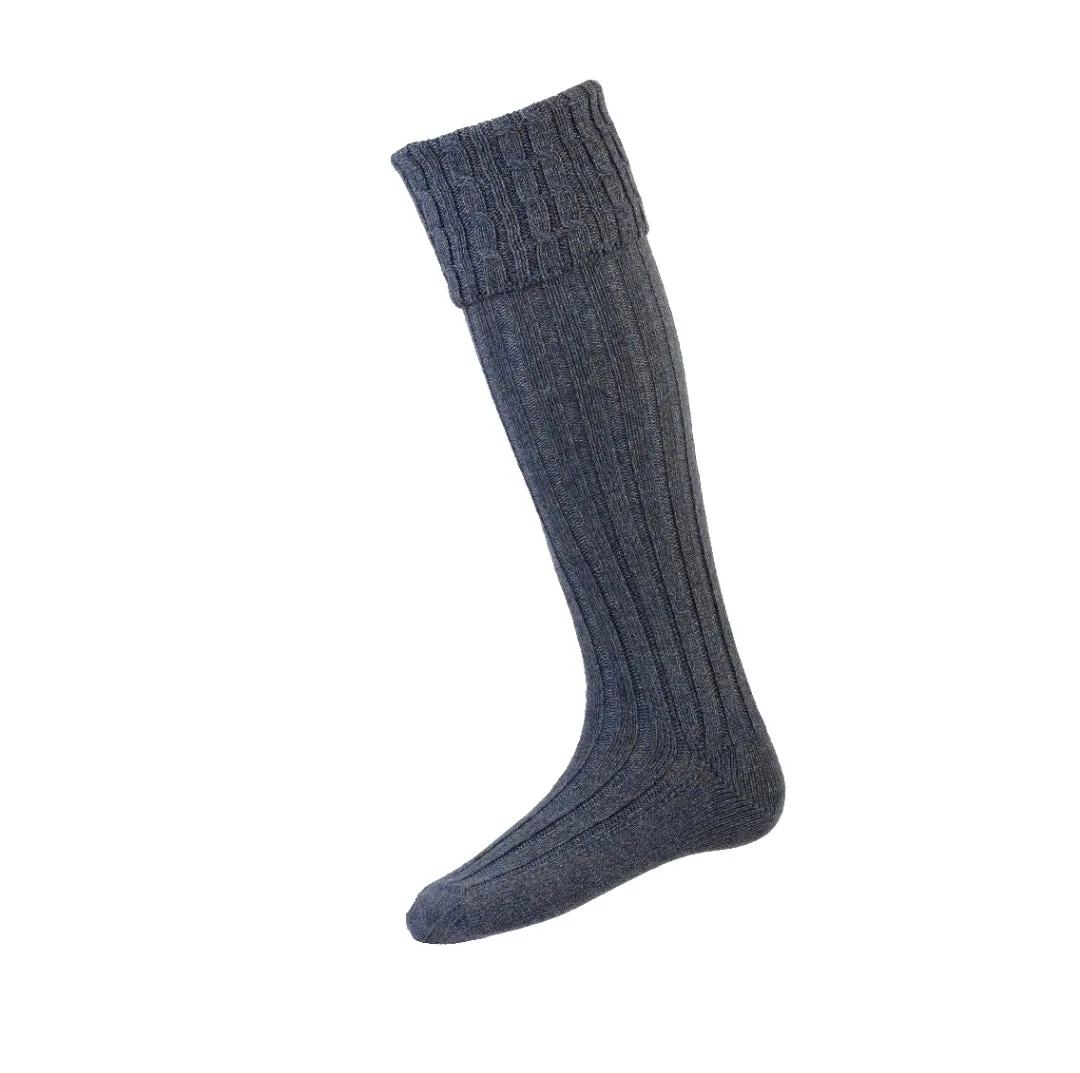 Shooting ,hunting and country socks, house of cheviot - Harris in Blue Lovatt.  Now 40% off
