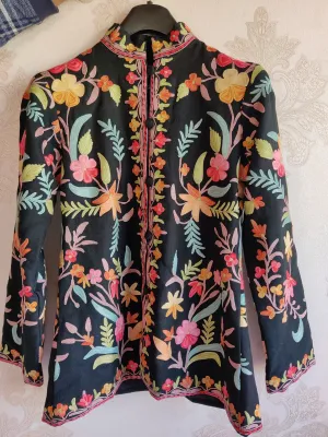 Short Kashmiri Jacket With Floral Kashmiri Work , Boho Jacket