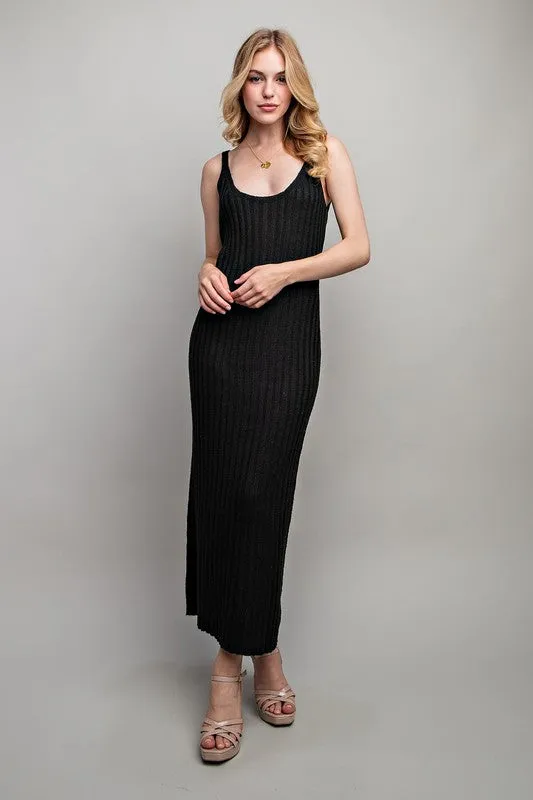 SWEET GENERIS U-Neckline Ribbed-Knit Maxi Dress