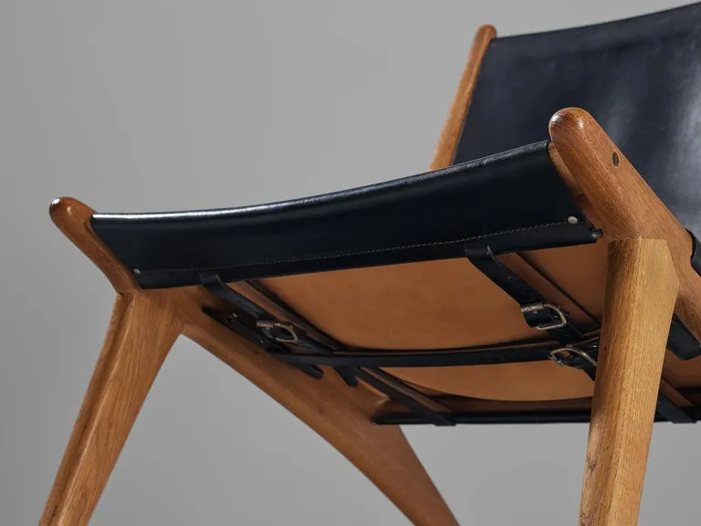 Uno & Östen Kristiansson for Luxus Hunting Chair in Leather and Oak