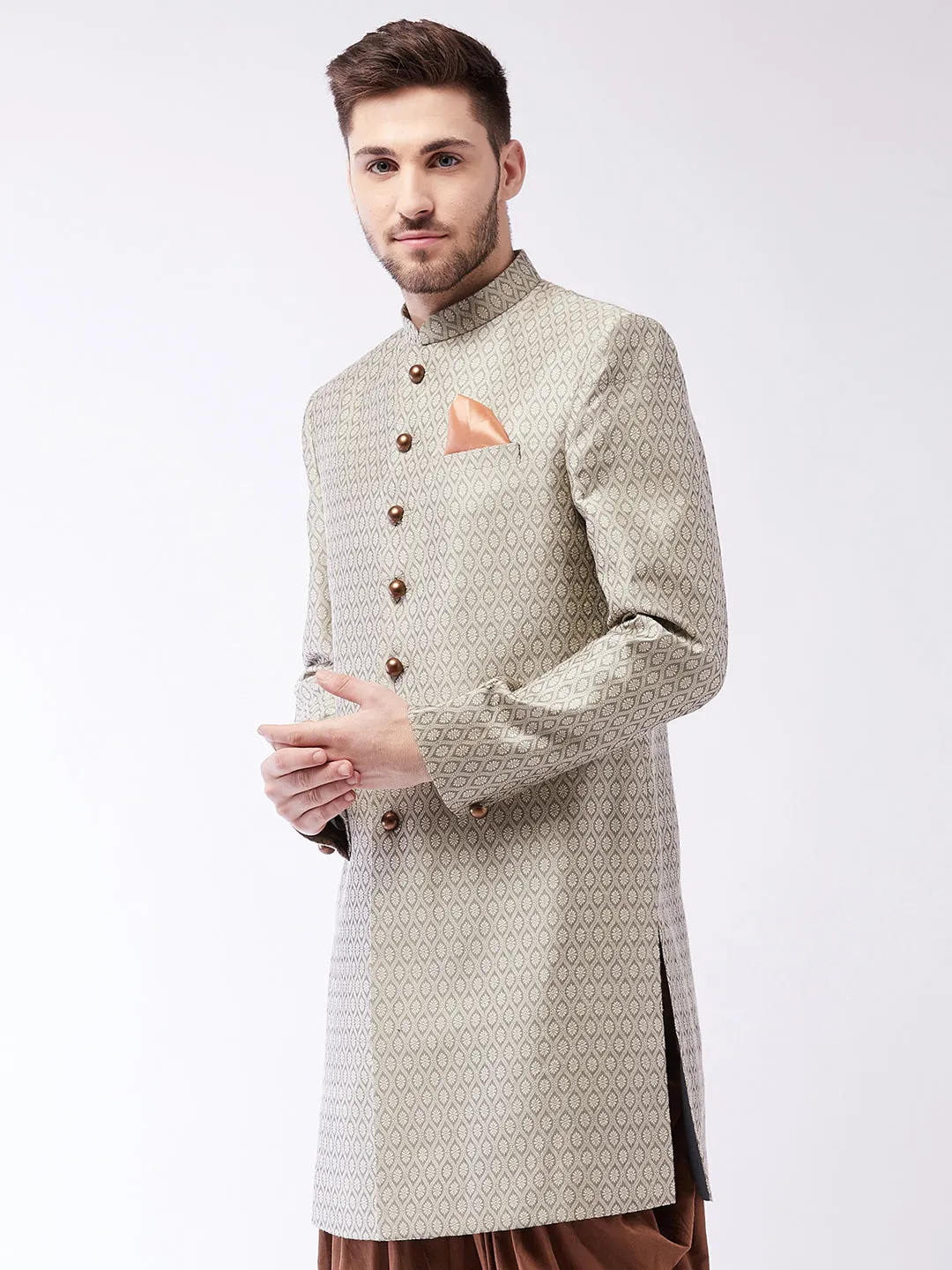 VASTRAMAY Beige Silk Blend Sherwani