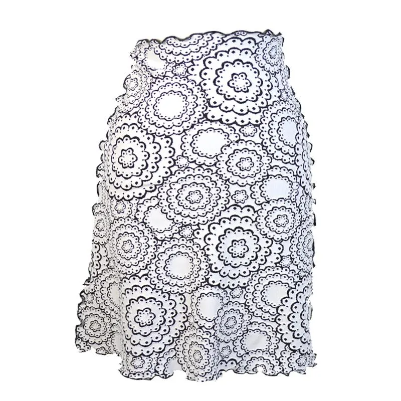 White Doily Jacquard Knit Bias Skirt