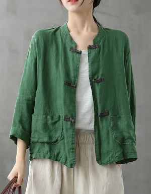 Women's Autumn Ethnic Buckle Linen Short Coat
