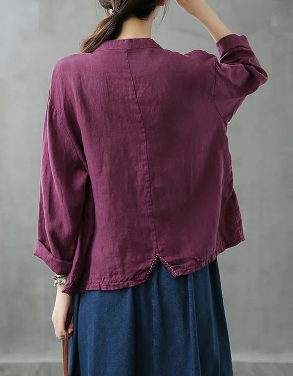 Women's Autumn Ethnic Buckle Linen Short Coat