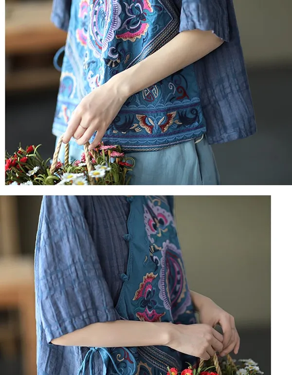 Women's Ethnic Style Embroidery Linen Shirt