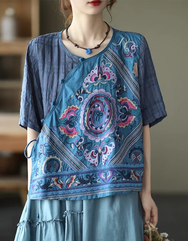 Women's Ethnic Style Embroidery Linen Shirt